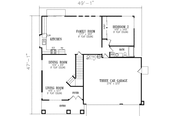 Floor Plan - Main Floor for Traditional House Plan #1-616 - 3 bed, 3 bath