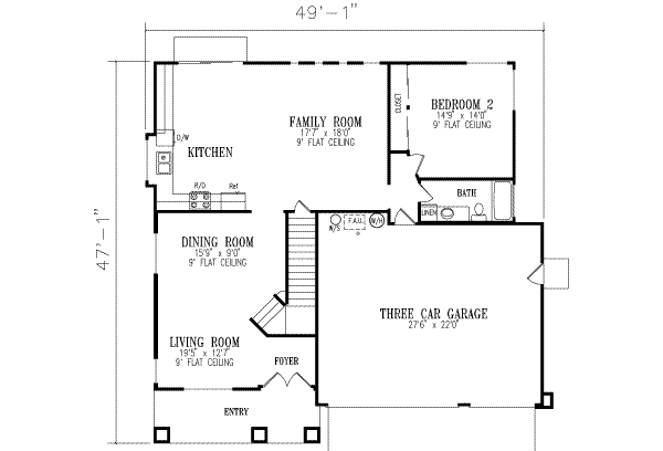 Home Plan - Traditional Floor Plan - Main Floor Plan #1-616