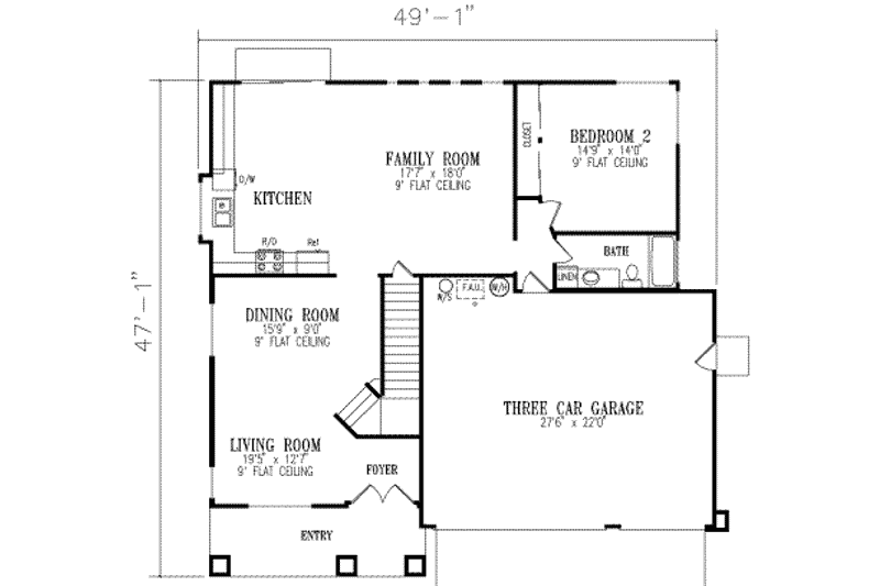 Home Plan - Floor Plan - Main Floor for Traditional House Plan #1-616 - 3 bed, 3 bath