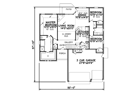 Floor Plan - Main Floor for Traditional House Plan #65-192 - 3 bed, 2 bath