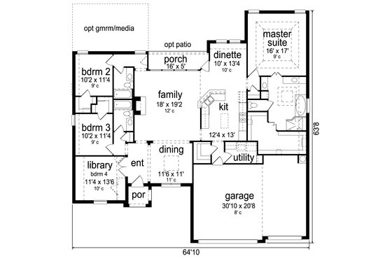 Floor Plan - Main Floor for European House Plan #84-589 - 3 bed, 3 bath