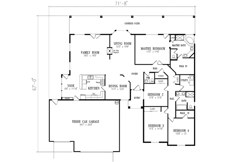 House Blueprint - Floor Plan - Main Floor for Mediterranean House Plan #1-632 - 4 bed, 2.5 bath