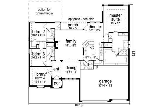 Floor Plan - Main Floor for European House Plan #84-606 - 3 bed, 3 bath