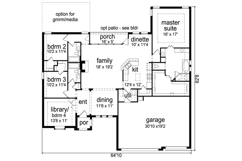 Home Plan - Floor Plan - Main Floor for European House Plan #84-606 - 3 bed, 3 bath