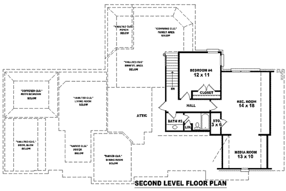 Floor Plan - Upper Floor for European House Plan #81-1177 - 4 bed, 3 bath