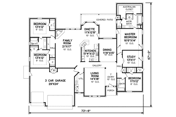 Floor Plan - Main Floor for Traditional House Plan #65-287 - 4 bed, 3 bath