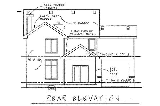 Exterior - Rear Elevation for European House Plan #20-1405 - 3 bed, 3 bath