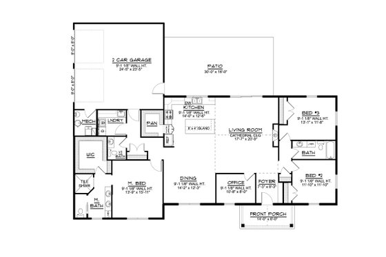 Floor Plan - Main Floor for Ranch House Plan #1064-258 - 3 bed, 2.5 bath