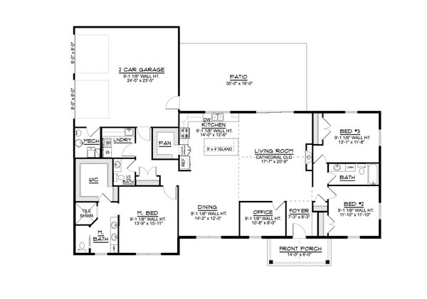 House Blueprint - Ranch Floor Plan - Main Floor Plan #1064-258