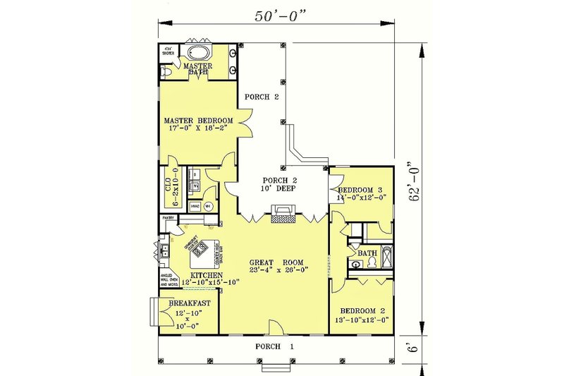 Home Plan - Floor Plan - Main Floor for Country House Plan #44-139 - 3 bed, 2 bath