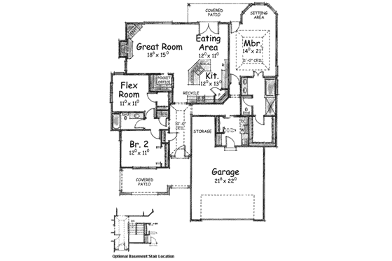 Floor Plan - Main Floor for Mediterranean House Plan #20-1608 - 3 bed, 2 bath