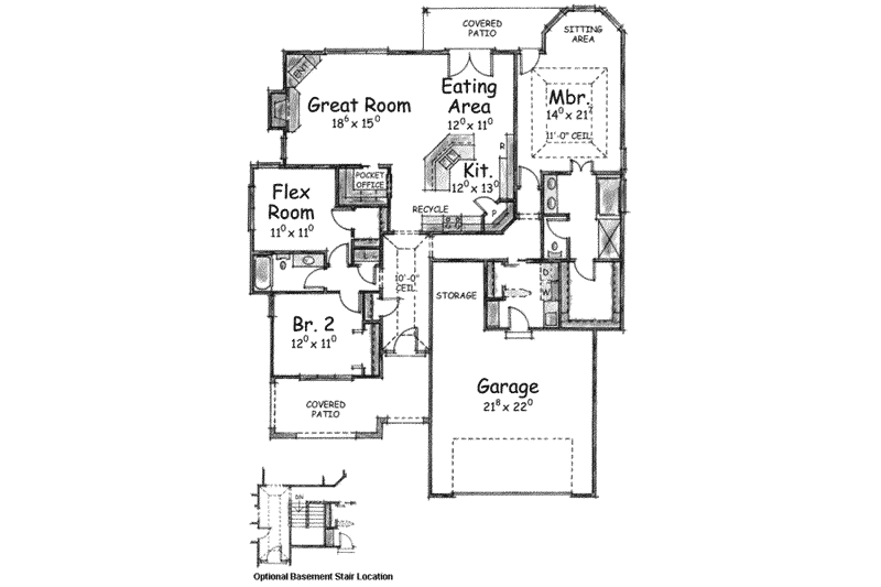Dream House Plan - Floor Plan - Main Floor for Mediterranean House Plan #20-1608 - 3 bed, 2 bath