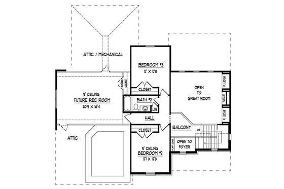 Floor Plan - Upper Floor for Traditional House Plan #424-281 - 3 bed, 2.5 bath