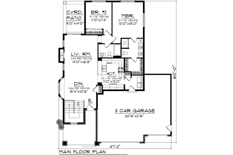 Architectural House Design - Floor Plan - Main Floor for Ranch House Plan #70-1019 - 2 bed, 2 bath