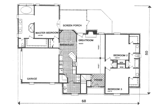 Floor Plan - Main Floor for Traditional House Plan #30-172 - 3 bed, 2 bath
