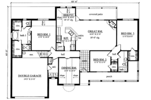 Floor Plan - Main Floor for Traditional House Plan #42-298 - 3 bed, 2 bath