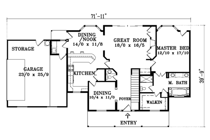 Dream House Plan - Floor Plan - Main Floor for Traditional House Plan #1-1373 - 3 bed, 2.5 bath