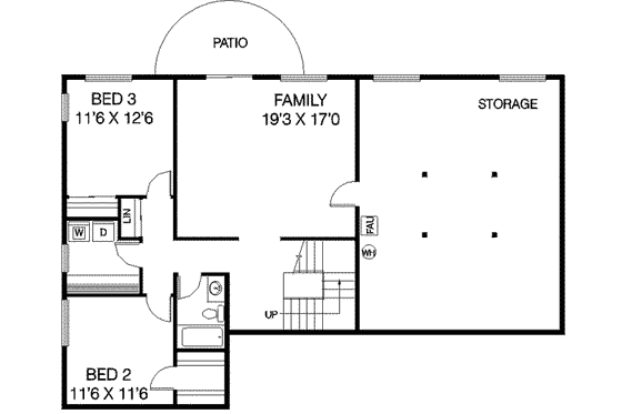 Floor Plan - Lower Floor for Ranch House Plan #60-330 - 3 bed, 2 bath