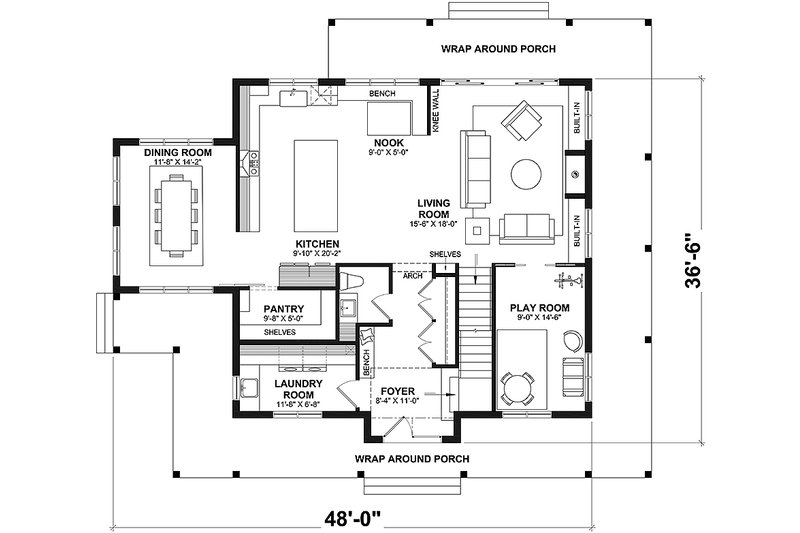 House Blueprint - Floor Plan - Main Floor for Farmhouse House Plan #23-2792 - 5 bed, 2.5 bath