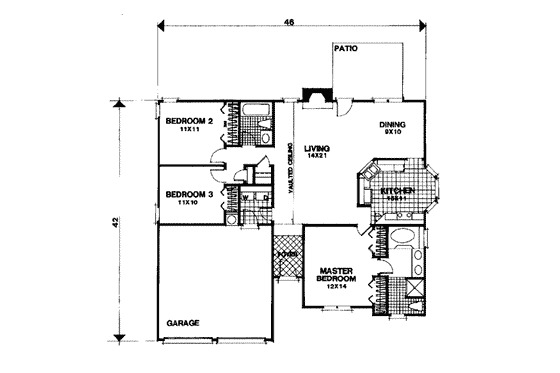 Floor Plan - Main Floor for Traditional House Plan #56-109 - 3 bed, 2 bath