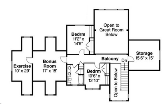 Floor Plan - Upper Floor for Craftsman House Plan #124-823 - 3 bed, 2.5 bath
