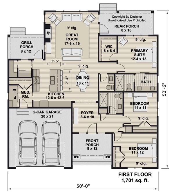 House Blueprint - Craftsman Floor Plan - Main Floor Plan #51-1397
