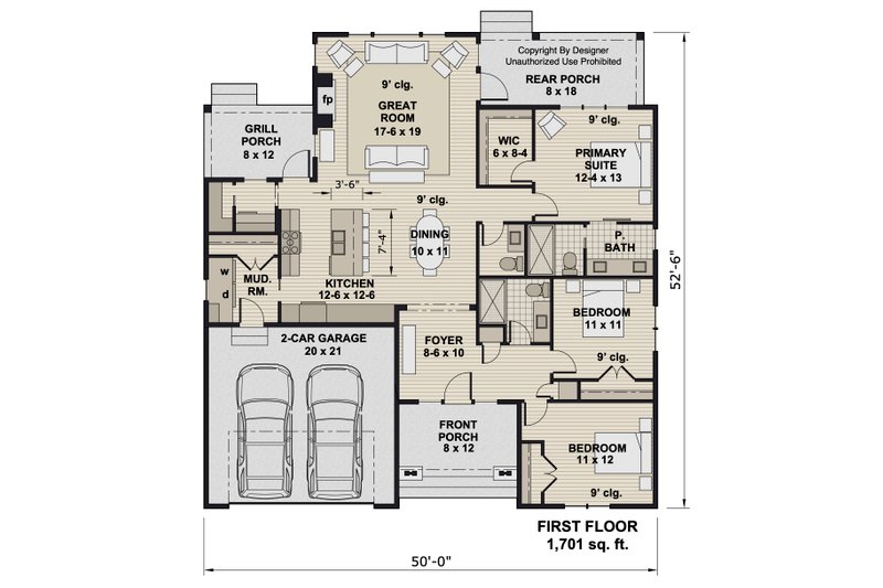 House Design - Floor Plan - Main Floor for Craftsman House Plan #51-1397 - 3 bed, 2.5 bath