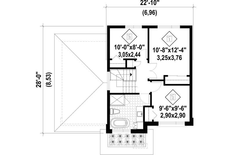 Architectural House Design - Floor Plan - Upper Floor for Contemporary House Plan #25-4572 - 3 bed, 1 bath
