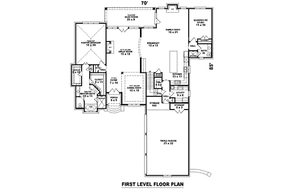 Floor Plan - Main Floor for Colonial House Plan #81-1616 - 3 bed, 4 bath