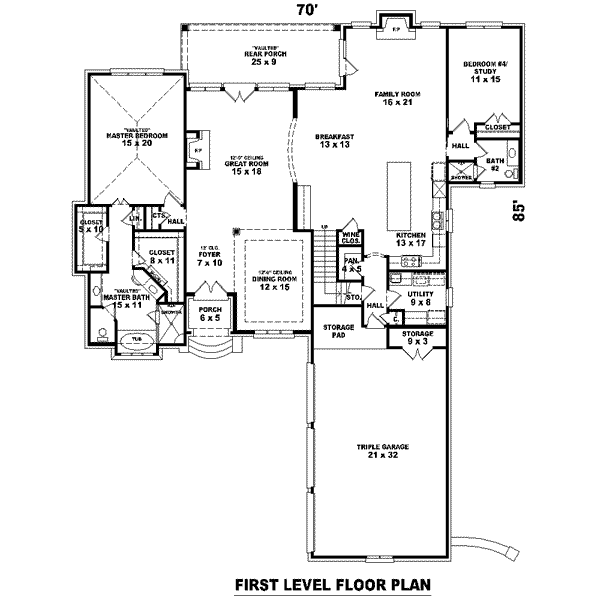 Floor Plan - Main Floor for Colonial House Plan #81-1616 - 3 bed, 4 bath