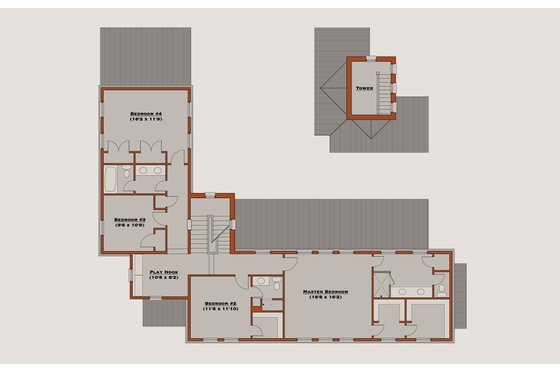 Floor Plan - Upper Floor for Farmhouse House Plan #531-2 - 4 bed, 4 bath