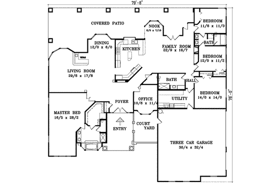 Floor Plan - Main Floor for Traditional House Plan #1-1215 - 4 bed, 3 bath