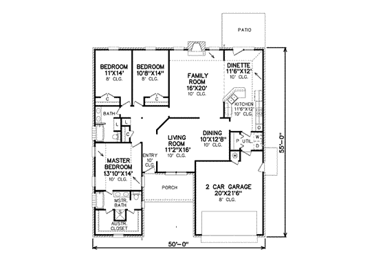 Floor Plan - Main Floor for Traditional House Plan #65-399 - 3 bed, 2 bath