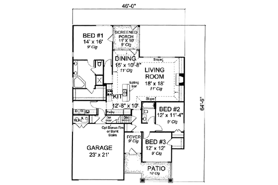 Floor Plan - Main Floor for Craftsman House Plan #20-1533 - 4 bed, 2 bath