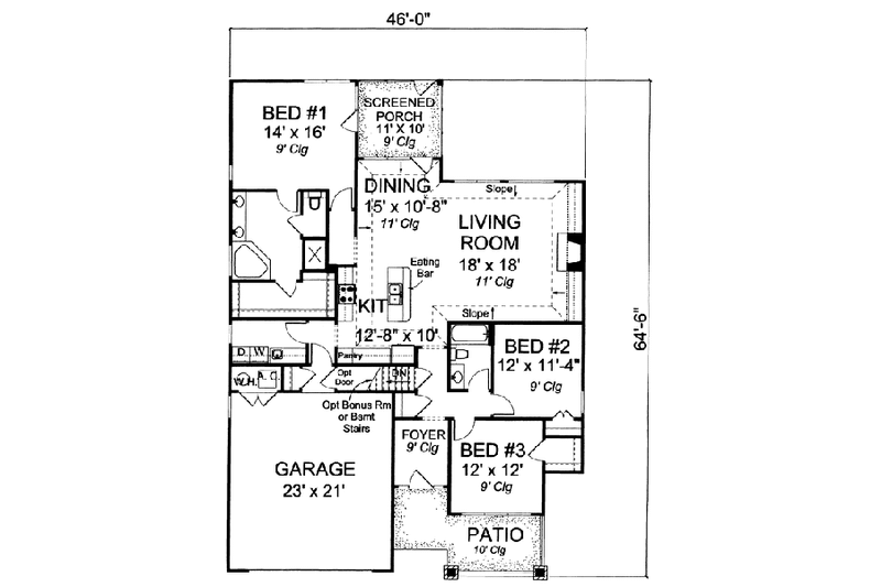 Dream House Plan - Floor Plan - Main Floor for Craftsman House Plan #20-1533 - 4 bed, 2 bath