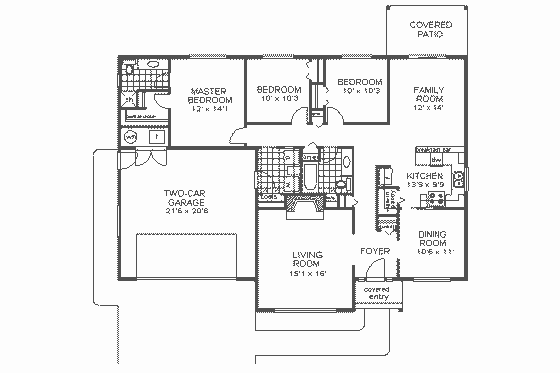 Floor Plan - Main Floor for Ranch House Plan #18-102 - 3 bed, 2 bath