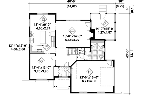 Floor Plan - Main Floor for European House Plan #25-4801 - 4 bed, 1 bath