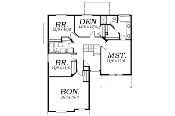 Floor Plan - Upper Floor for Traditional House Plan #130-110 - 3 bed, 2.5 bath