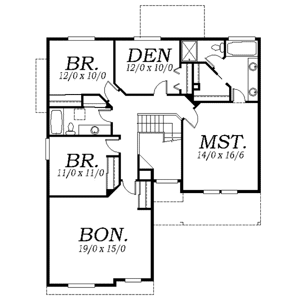 Traditional Floor Plan - Upper Floor Plan #130-110