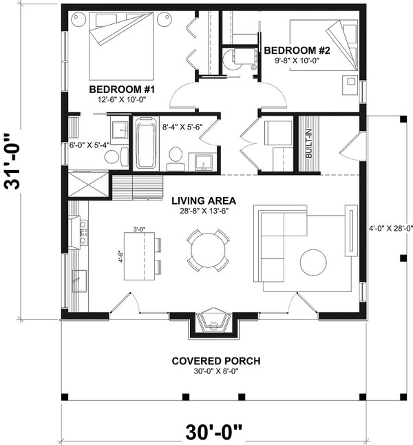House Blueprint - Floor Plan - Main Floor for Modern House Plan #23-2894 - 2 bed, 2 bath