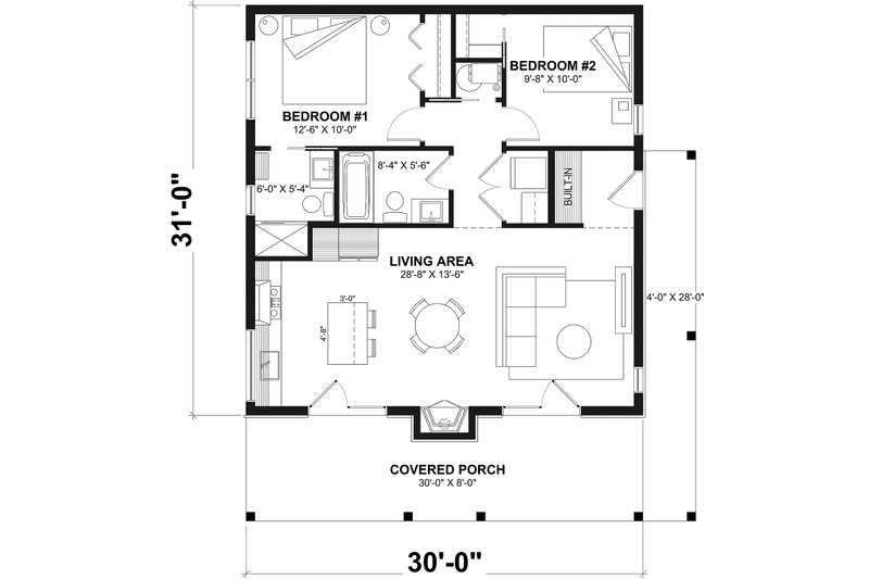 House Blueprint - Floor Plan - Main Floor for Modern House Plan #23-2894 - 2 bed, 2 bath
