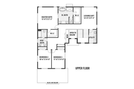 Floor Plan - Upper Floor for Contemporary House Plan #569-35 - 3 bed, 3 bath