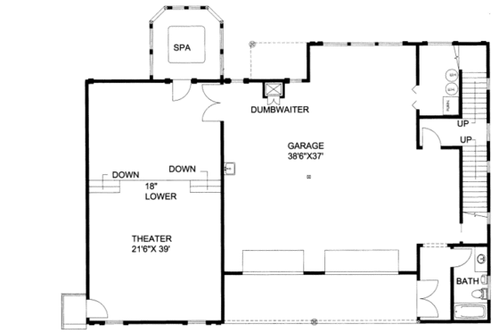 Floor Plan - Lower Floor for Bungalow House Plan #117-671 - 1 bed, 2.5 bath