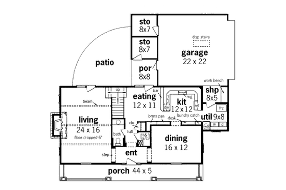 Floor Plan - Main Floor for Country House Plan #45-347 - 4 bed, 2.5 bath