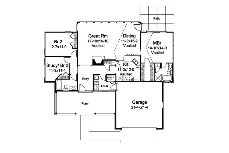 Home Plan - Floor Plan - Main Floor for Country House Plan #57-696 - 3 bed, 2 bath
