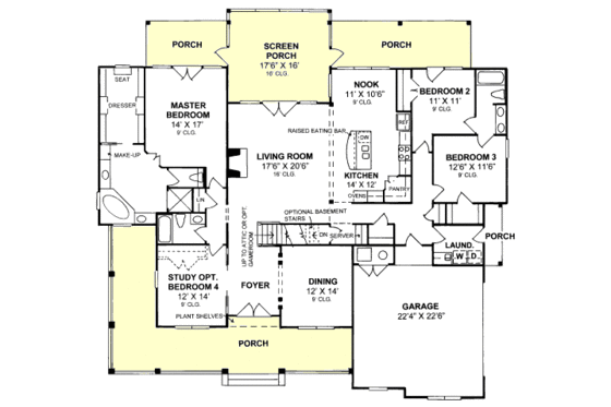 Floor Plan - Main Floor for Farmhouse House Plan #20-167 - 4 bed, 3 bath