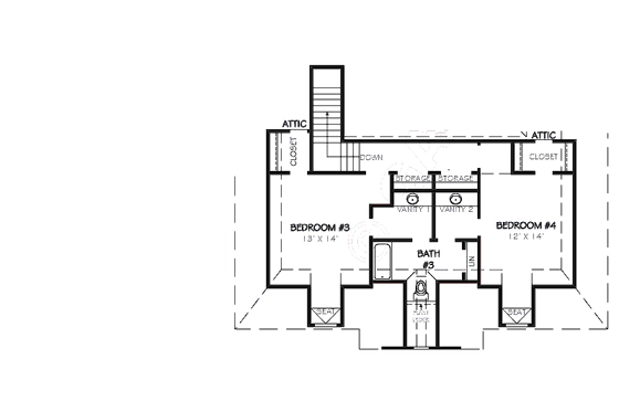Floor Plan - Upper Floor for Colonial House Plan #424-216 - 4 bed, 3.5 bath