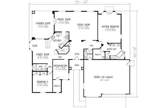 Floor Plan - Main Floor for Adobe / Southwestern House Plan #1-617 - 3 bed, 2 bath