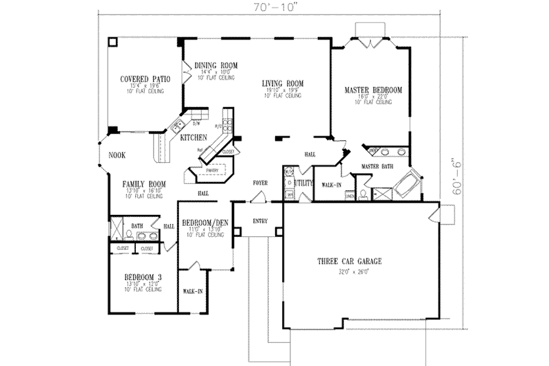 Home Plan - Floor Plan - Main Floor for Adobe / Southwestern House Plan #1-617 - 3 bed, 2 bath