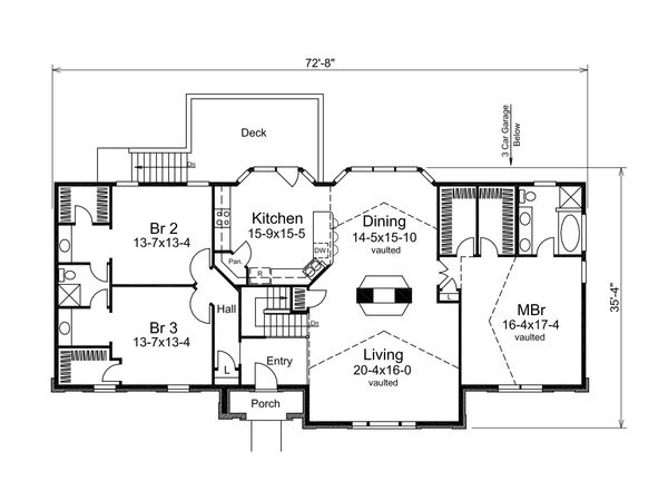 Home Plan - 2400 square foot 3 bedroom garage under house plan